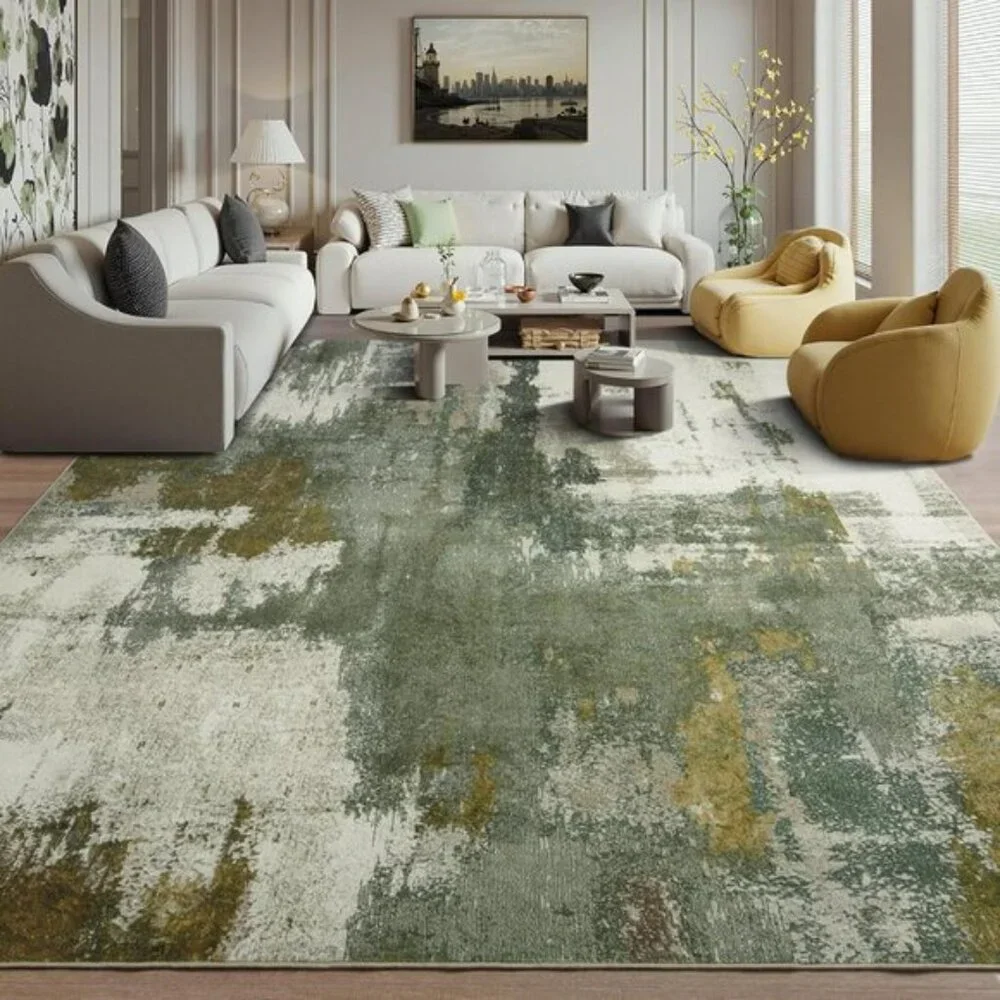 New 6x9 Green Abstract Rug, Washable Faux Wool Non-Slip Carpet for Home & Dorm